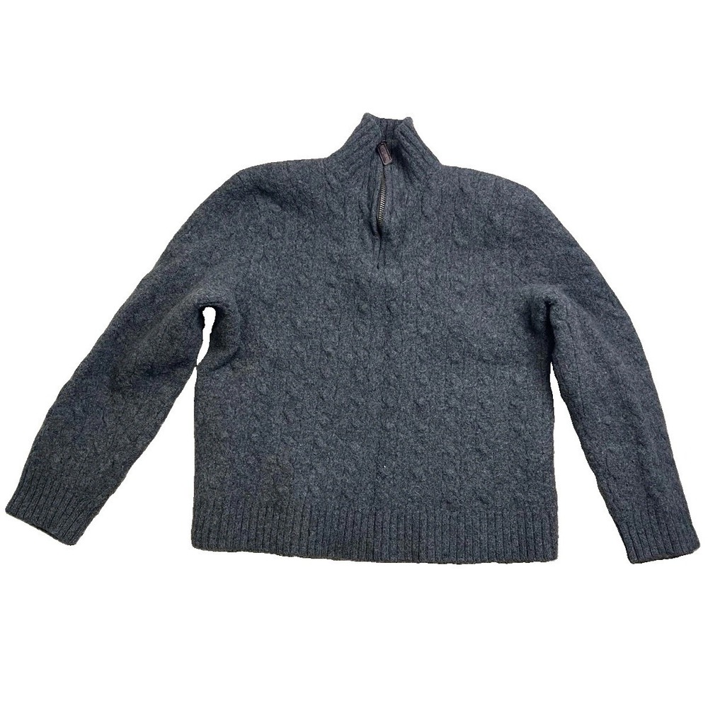 Polo Ralph Lauren Women L Gray 1/4 Zip Sweater 100% Lambs Wool RUNS SMALL